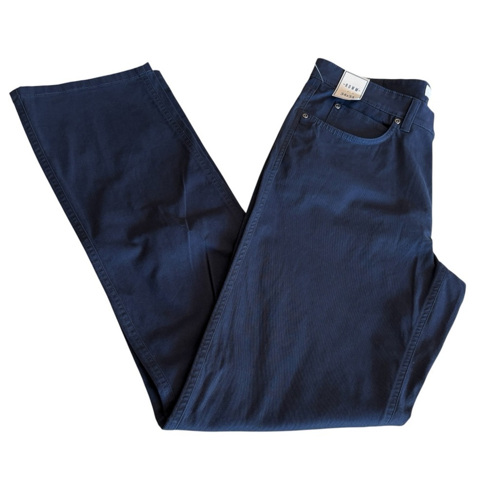 ROWM Denim Twill Flat Front Casual Chino Navy 5 Pocket Pants 34 - Picture 7 of 8